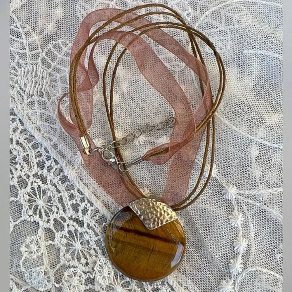 Vintage Whitney Kelly Large Golden Tiger Eye & Sterling Pendant